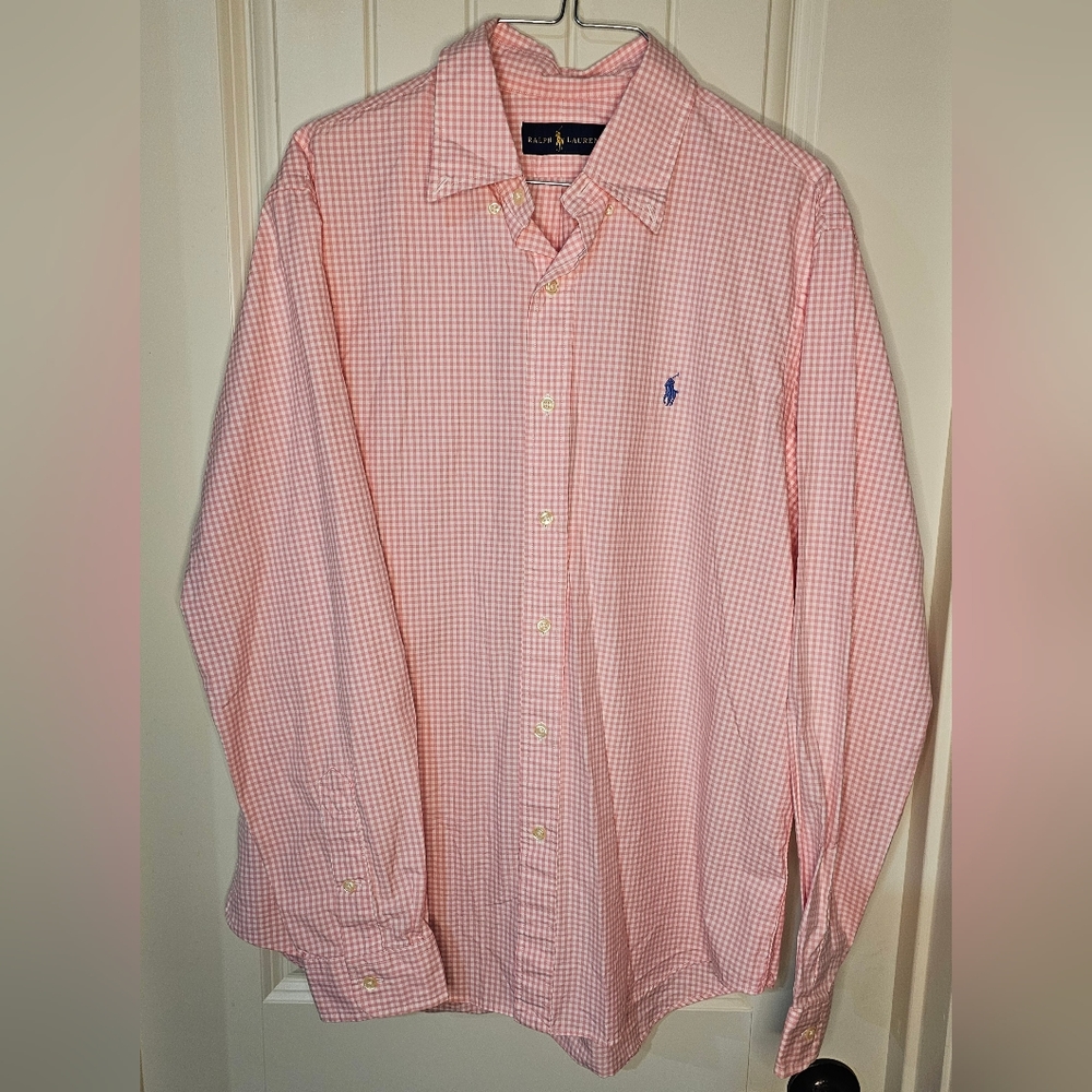 🎉HostPick🎉[Ralph Lauren] Men's Pink & White Gingham Button Down Custom Fit 《L》